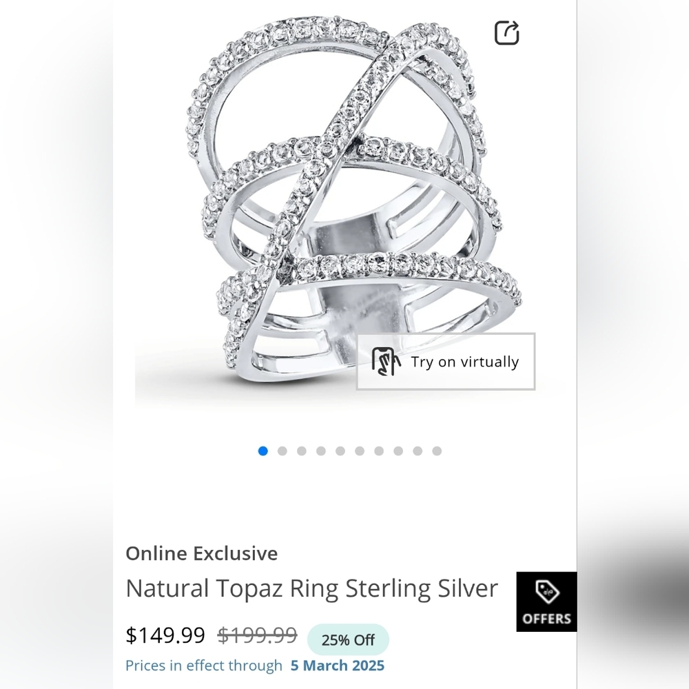 Genuine White Topaz Ring Platinum over Sterling Silver Sz 8! 😲 - Picture 13 of 13